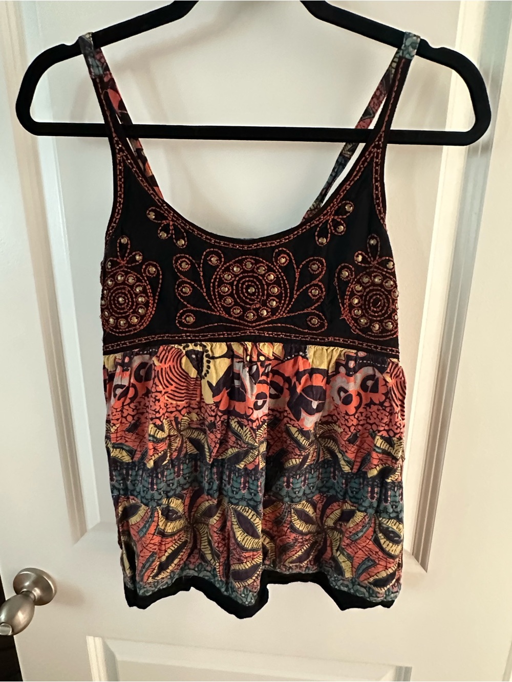 Angie Black & Multicolor Boho Embroidered Camisole